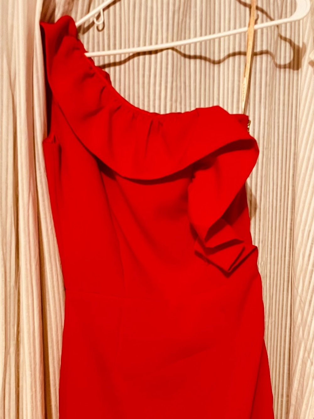 Bronx & Banco red off shoulder cocktail dress
